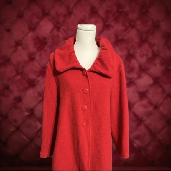 Alfani Red Wool Jacket- Red Wool Coat / round neck button down Size Large - Picture 7 of 12